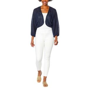 G by GUILIANA Batwing Sleeve Cropped Knit Cardigan in Navy